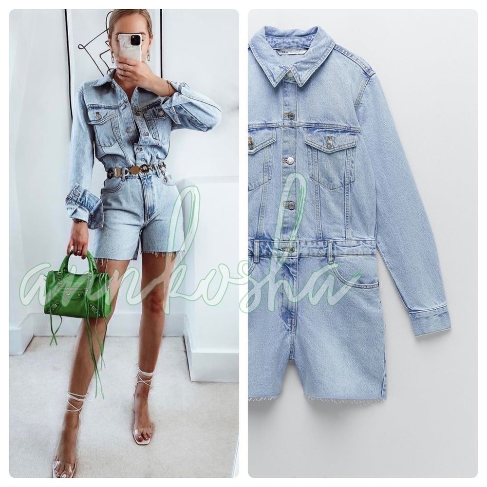 Denim Playsuit Jumpsuit Zara Blue New